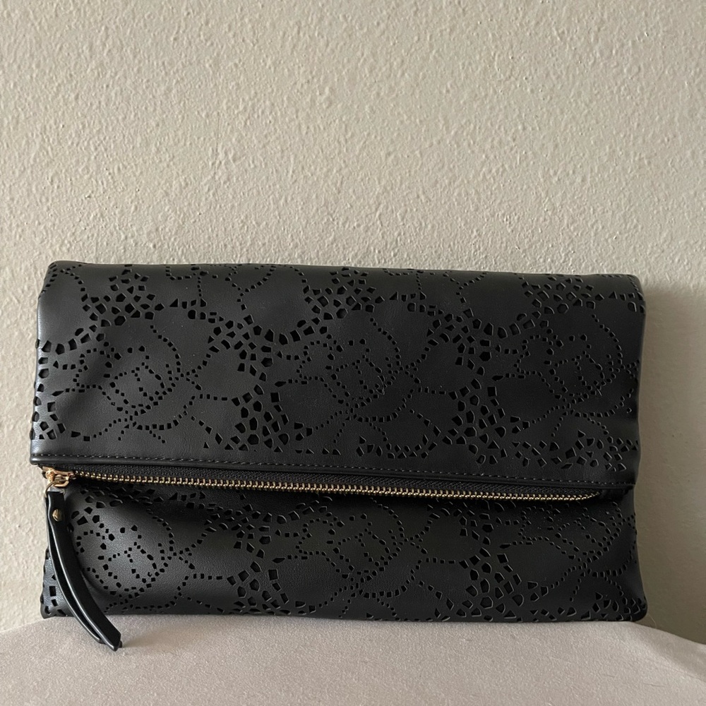 Fold over handbag with gold chain strap